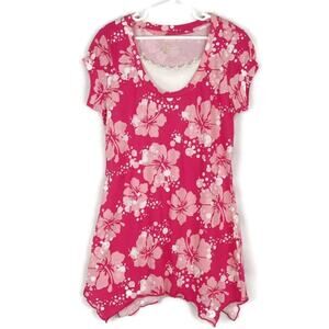 COPPER KEY Girls Sz 12 Pink White Top Tunic Flower Print Short Sleeve Scoop Neck